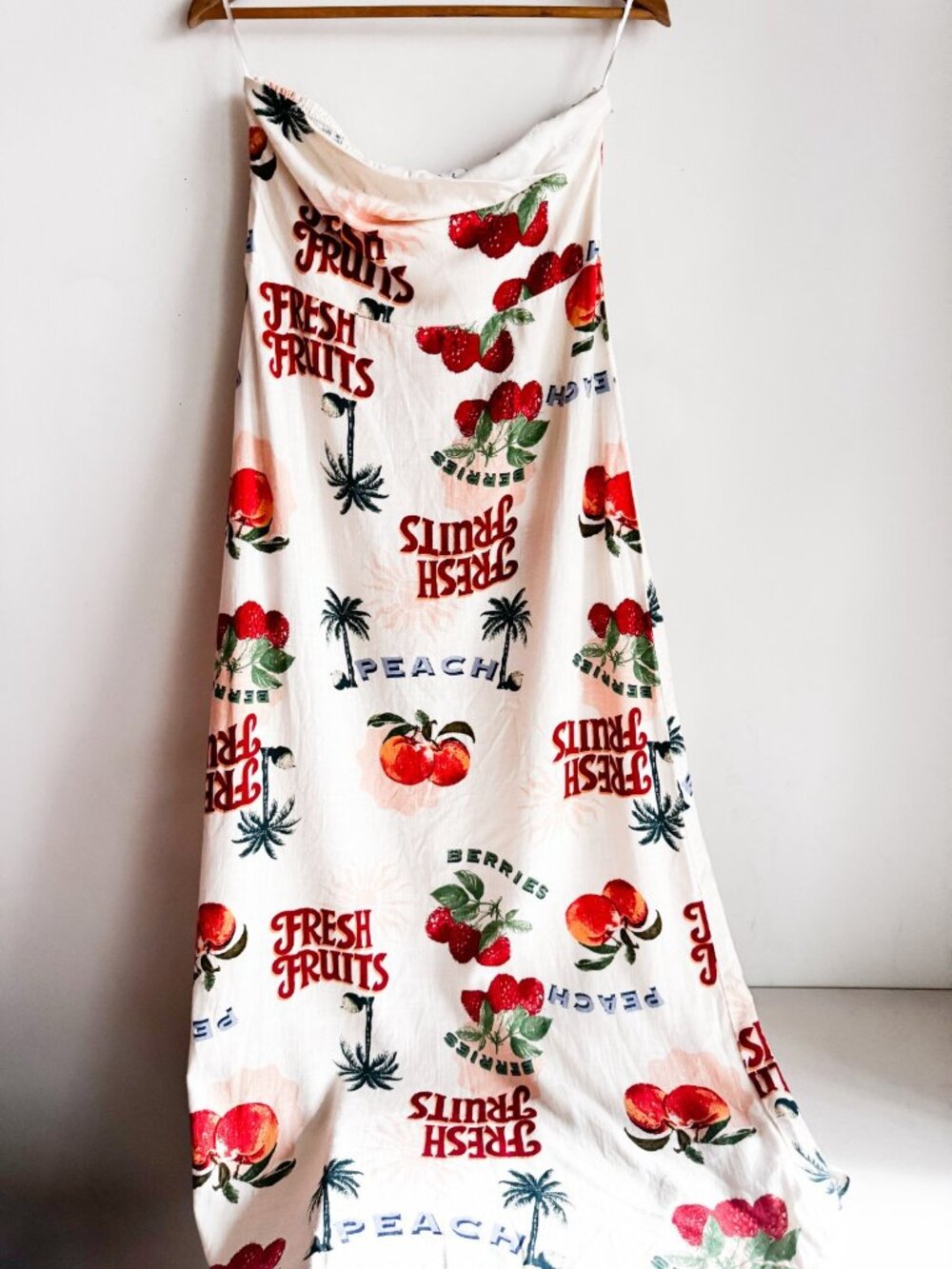 Paper Heart Linen Blend Fruit Print Midi Strapless Dress L - Picture 2 of 6
